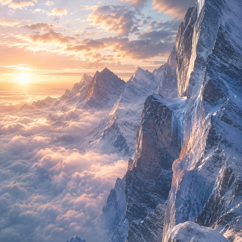 Frozen Mountain Sunrise Above the Clouds | 8K Premium Phone Wallpaper (9:16)