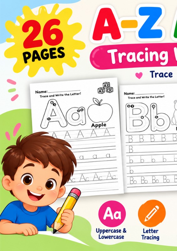Fun Letter Tracing A–Z Worksheet – Alphabet Writing Practice for Kids