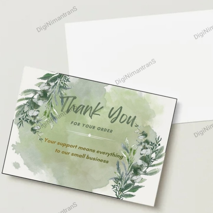 Green Watercolour Floral Thank You card|Small Business Packaging Insert|Digital Download