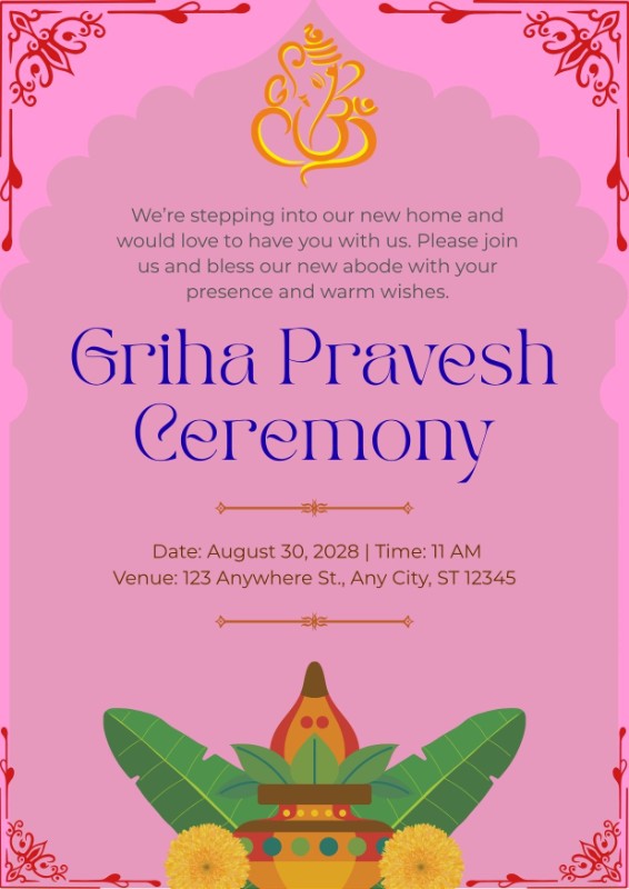Griha Pravesh Invitation Template | Elegant Housewarming Ceremony Invite