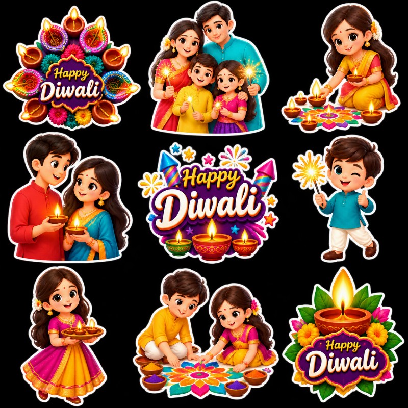 Happy Diwali 3D Sticker Pack | ZapInvite