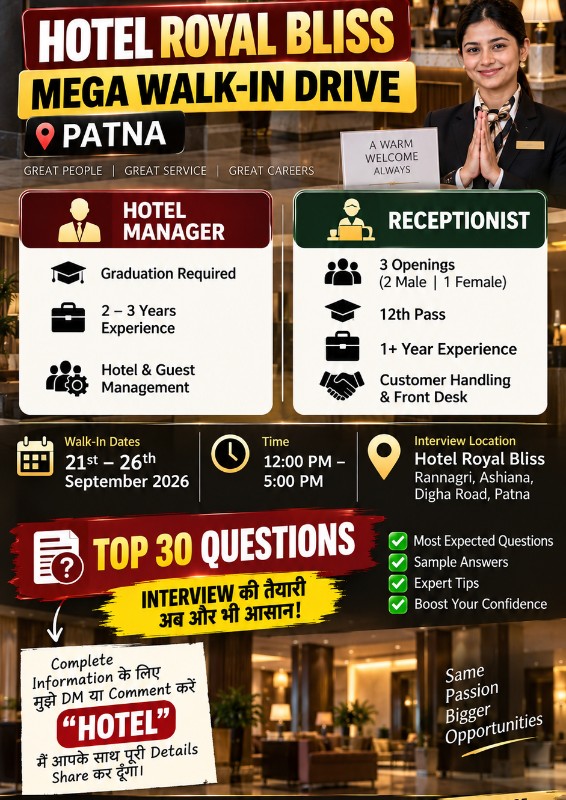 🏨 Hotel Royal Bliss Patna | Manager & Receptionist Interview Preparation Kit 2026
