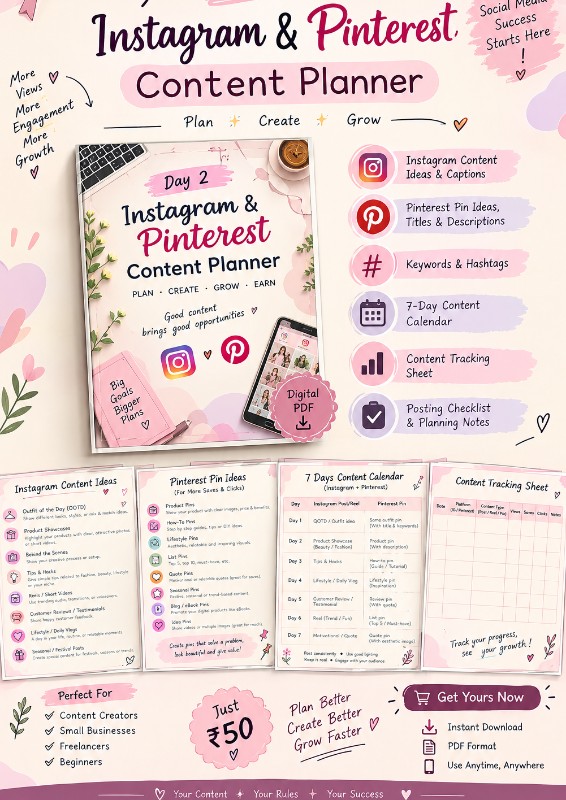 Instagram or Pinterest Content Planner 