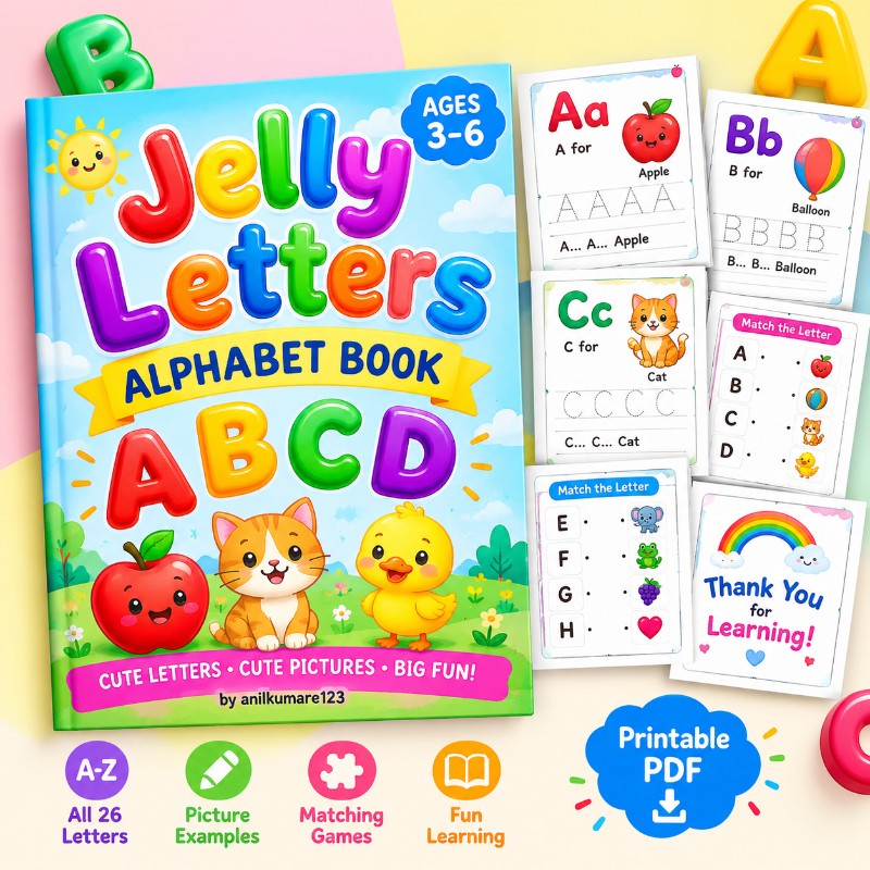 Jelly Letters Alphabet Book for Kids Ages 3–6 | A–Z Alphabet Learning Printable PDF