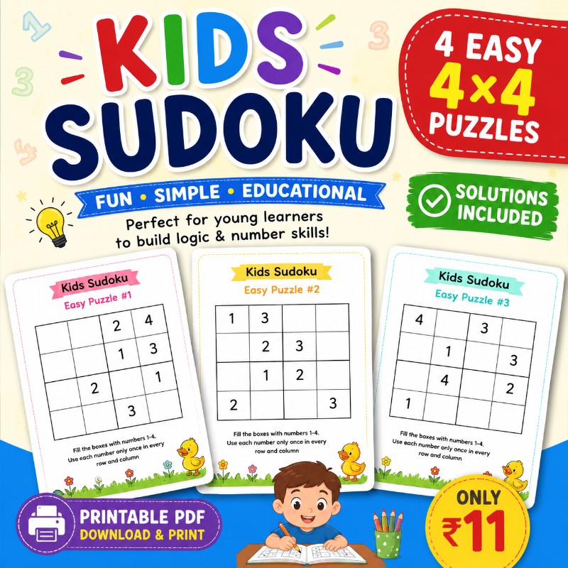 Kids 4×4 Sudoku Workbook | Easy Printable Puzzles for Kids