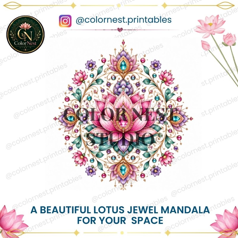 Lotus Jewel Mandala | Beautiful Coloured Printable Art