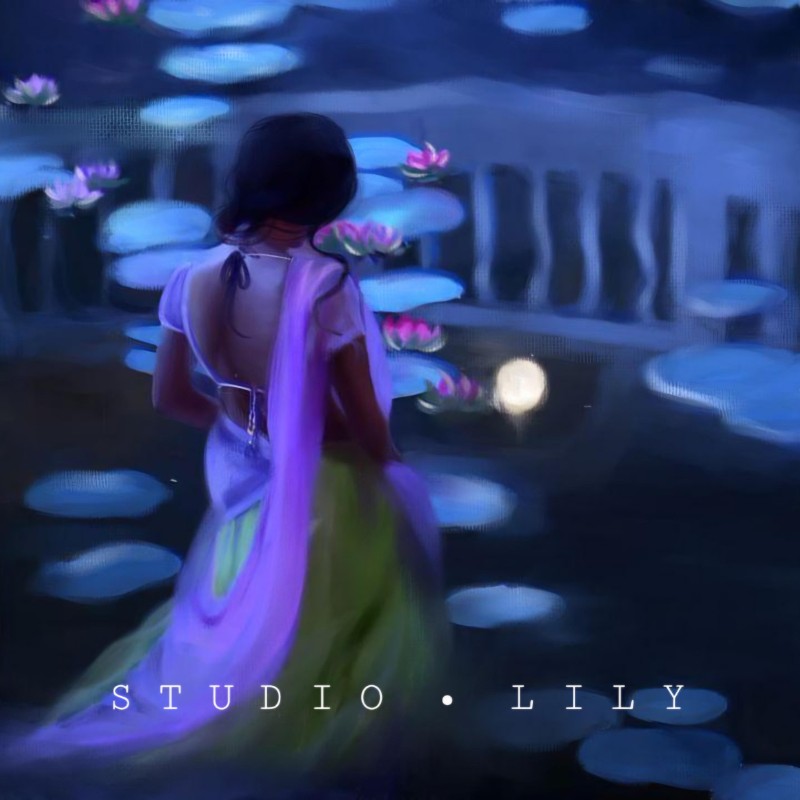 Lover under moon | Lotus Pond at Night | Moonlit Saree Painting | Phone Wallpaper