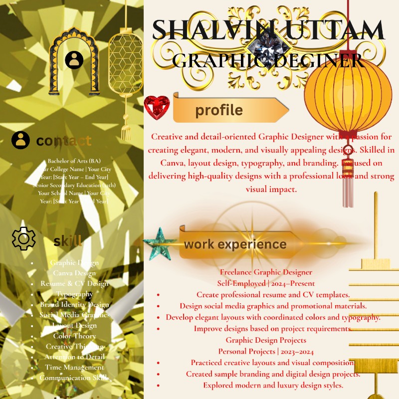 Luxury Gold Geometric Resume Template  Editable Canva CV  Premium Professional Resume Design