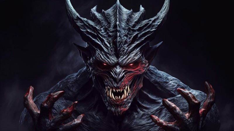 Menacing Demon Emerging from Shadows Dark Fantasy