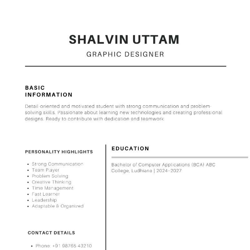 Minimal Black & White Professional Resume Template (Canva)