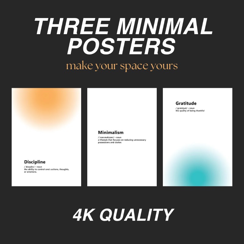 Minimalist Aesthetic Poster Set of 3 | 4K Printable Wall Art