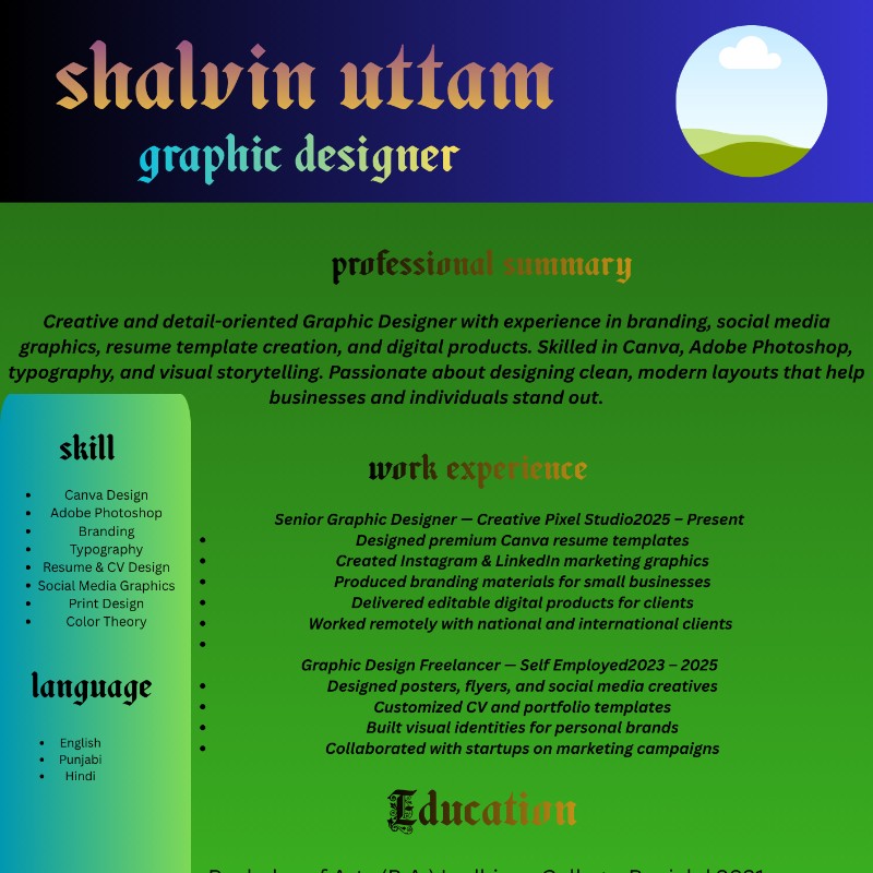Modern Blue & Green Professional Resume Template (Canva)