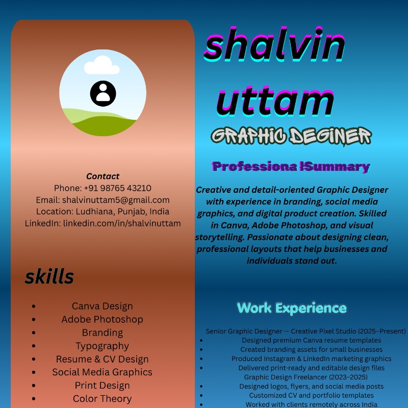 Modern Cyan & Bronze Graphic Designer Resume Template (Canva)
