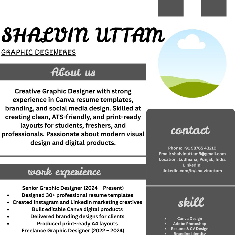 Modern Gray Professional Resume Template  Canva Editable CV