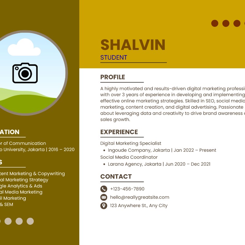 Modern Mustard Yellow Professional Resume Template (Canva)