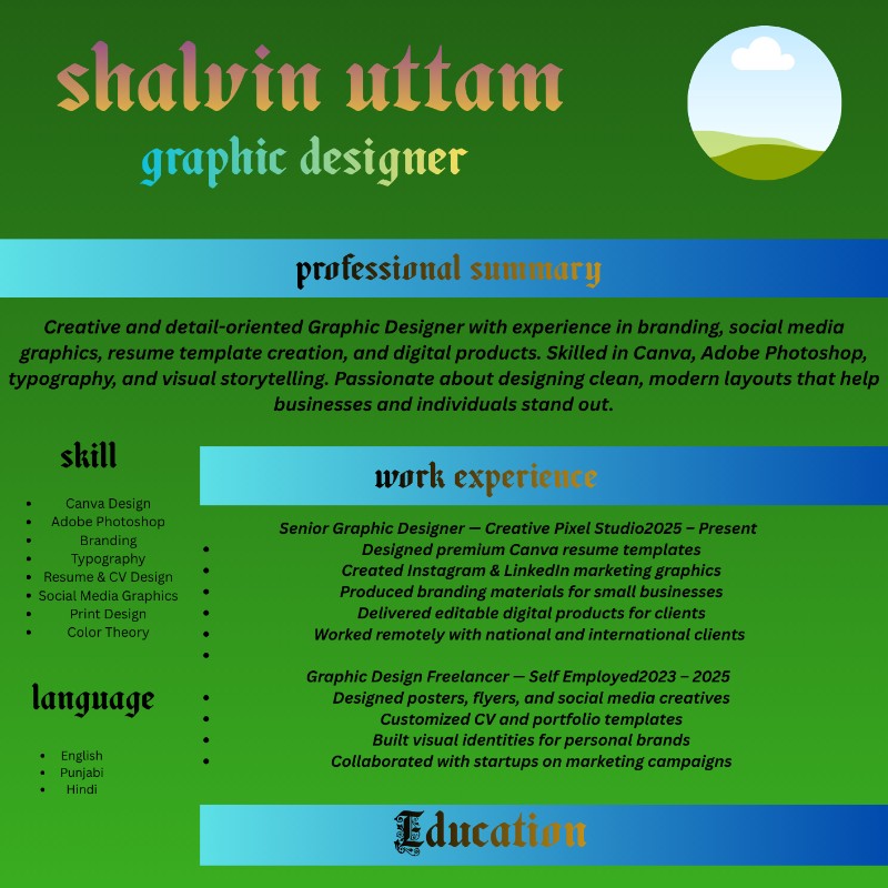 Modern Neon Blue & Green Professional Resume Template (Canva)