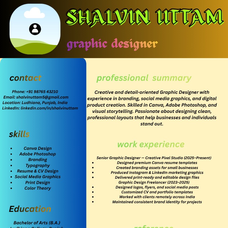Modern Royal Blue & Gold Professional Resume Template (Canva)