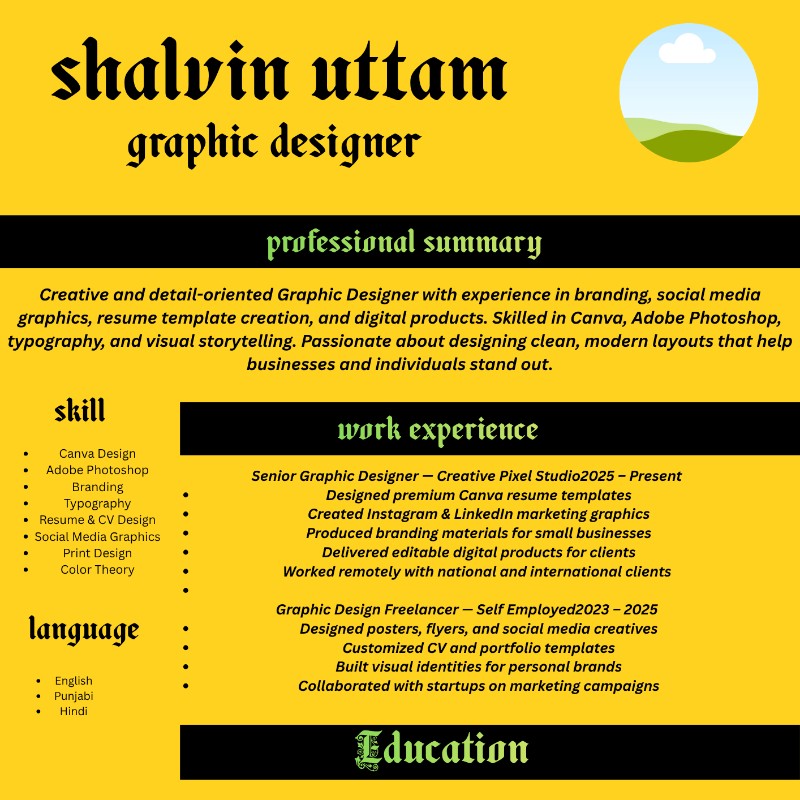 Modern Yellow & Black Professional Resume Template (Canva)