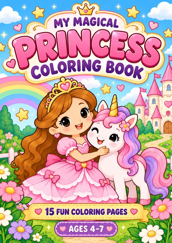 My Magical Princess Coloring Book | Ages 4–7 | 36-Page Printable PDF