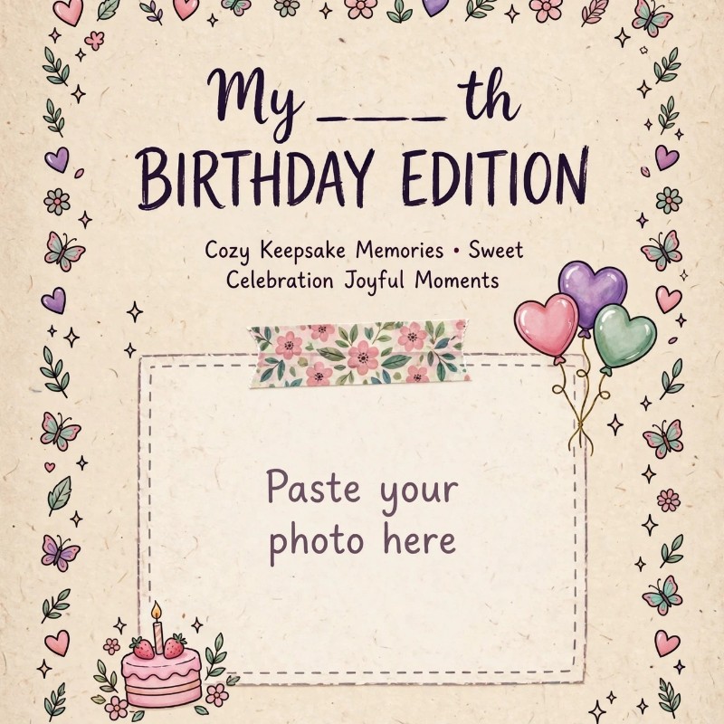 My ____th Birthday Edition - Self-Gifting Birthday Keepsake Journal | 12 Pages Cozy Scrapbook | For Me, By Me | A4 Printable