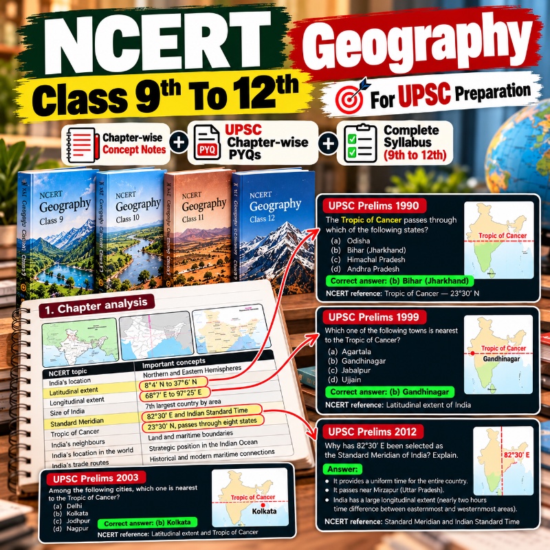 NCERT class 9th to 12th geography chapter analysis + PYQ For Better Understanding 