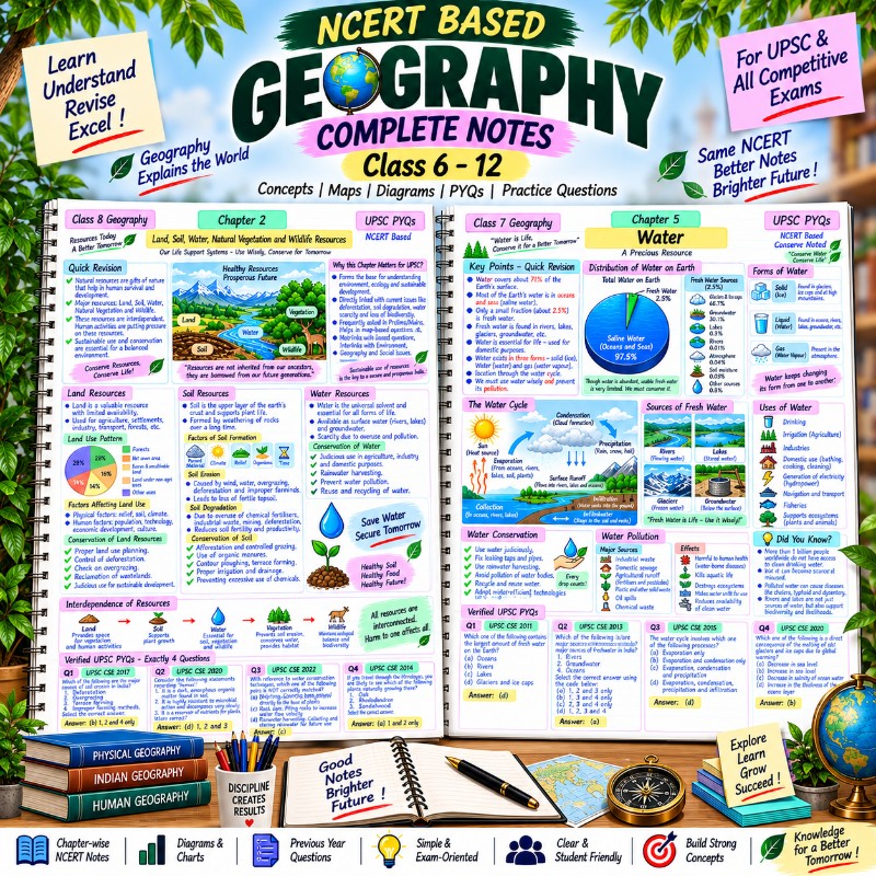 NCERT GEOGRAPHY CLASS 6th–12th — COMPLETE NOTES + PYQs