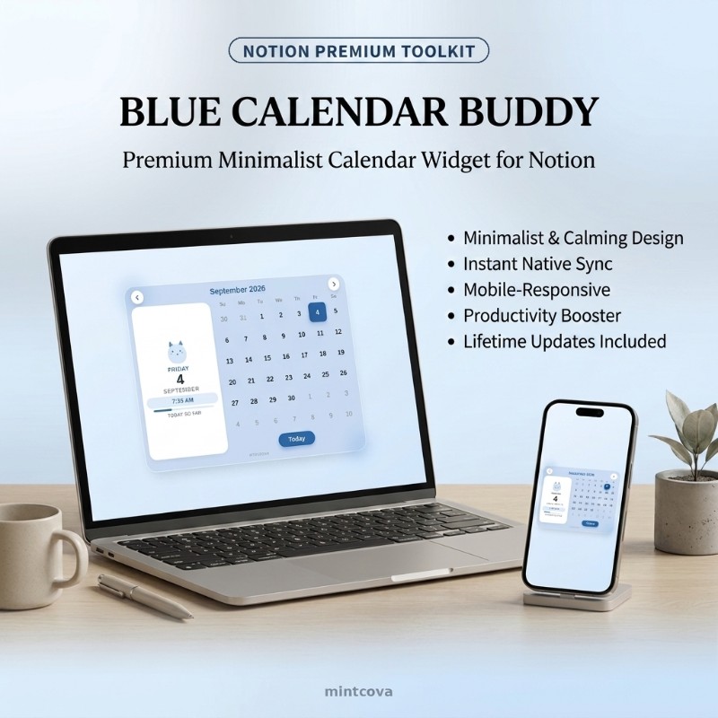 Notion Calendar Widget — Aesthetic Calendar Template for Notion Dashboard