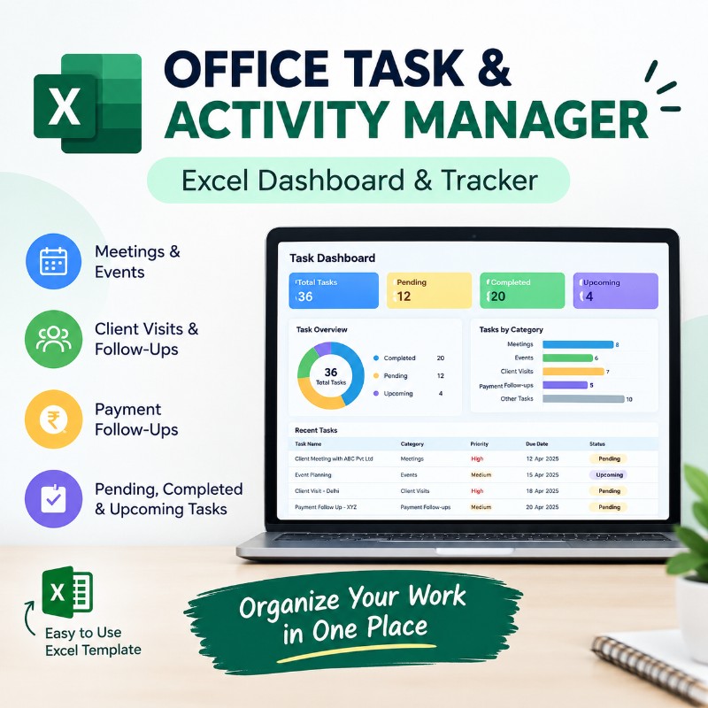 Office Task & Activity Manager – Excel Dashboard