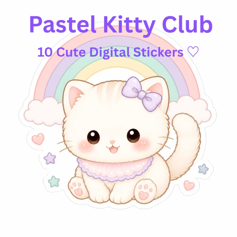 Pastel Kitty Club — 10 Cute Digital Stickers