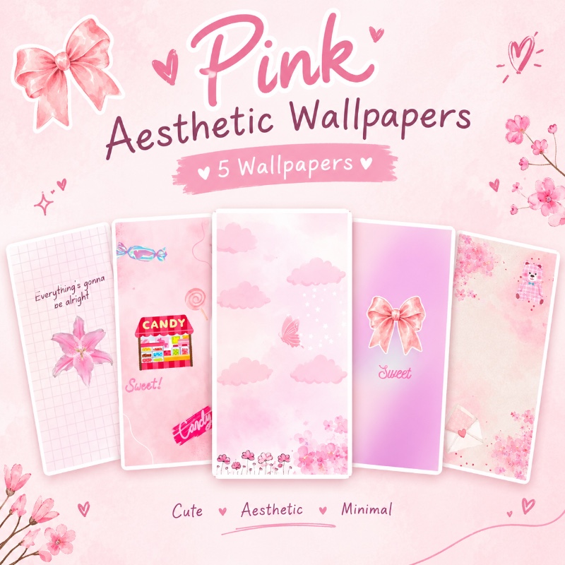  🎀 Pastel Pink Aesthetic Phone Wallpapers – 5 PNG Designs