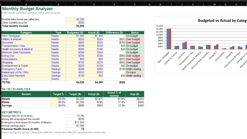 Paycheck-to-Wealth Analyzer: Budget, Debt Payoff & Net Worth Spreadsheet (Excel + Google Sheets)