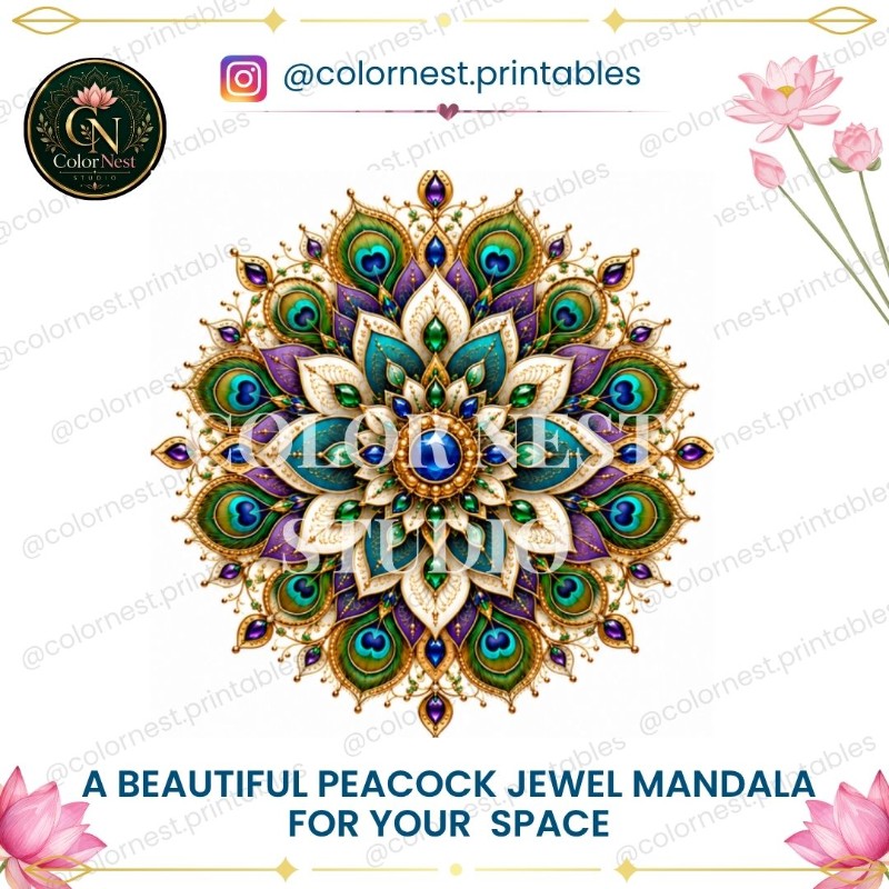 Peacock Jewel Mandala | Beautiful Coloured Printable Art