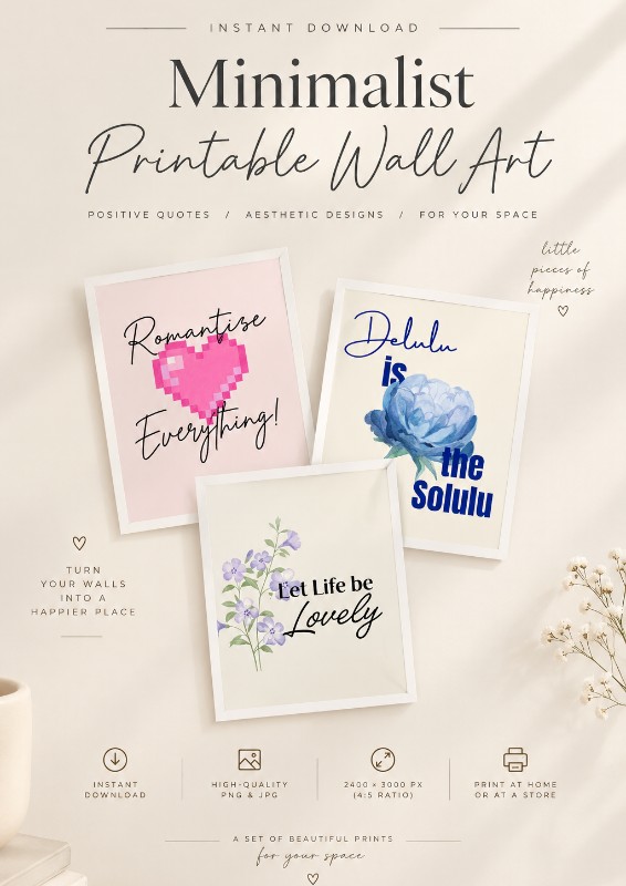 Printable Minimalistic Wall Art| Motivational Posters (Pack of 3)