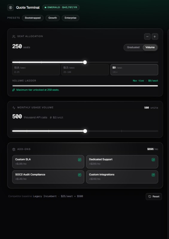 Quote Terminal — React SaaS Pricing Component