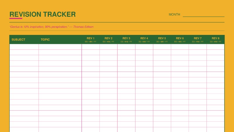 Revision tracker (xanthous colour)