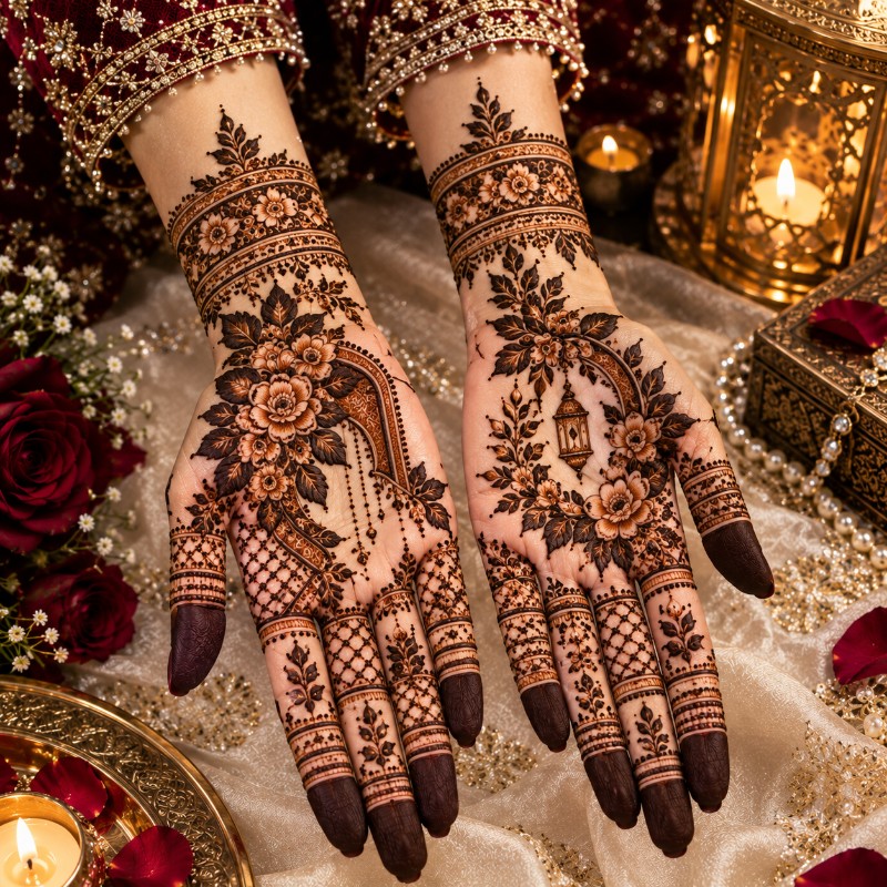 Royal Floral Bridal Mehendi – Elegant Indian Henna Design