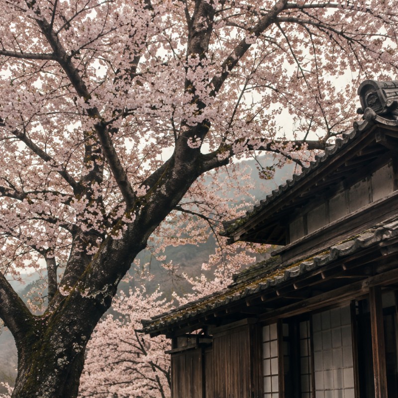 Sakura Cottage — Japanese Countryside 4K Wallpaper