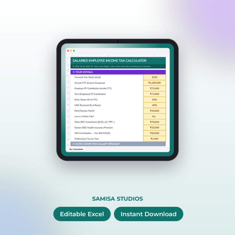 Salaried Tax Calculator Excel | Auto Tax Regime Calculation 