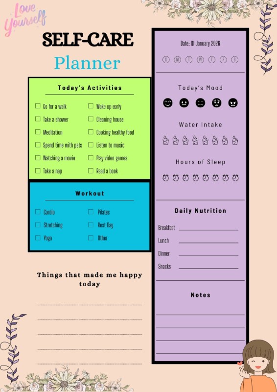 Self-Care Planner Printable | Daily Wellness & Self-Care Journal PDF