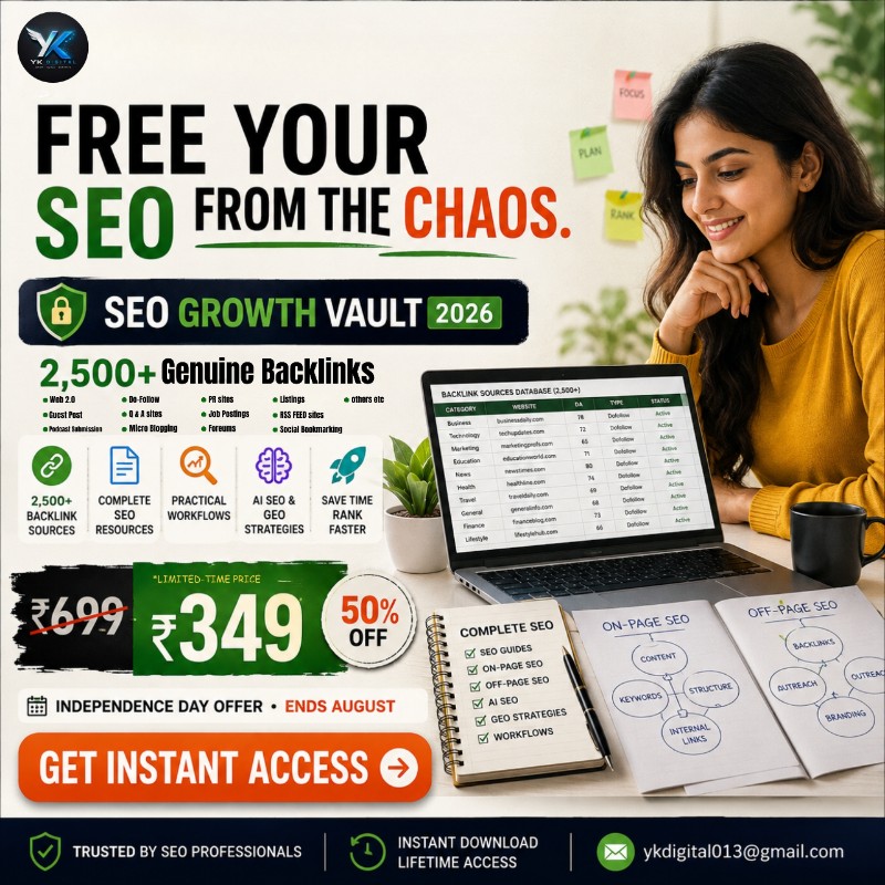 SEO Growth Vault 2026 – 2,500+ Genuine Backlinks & Complete SEO Resources