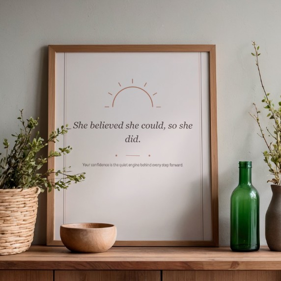 She Believed She Could – Boho Sunrise Affirmation Wall Art Print