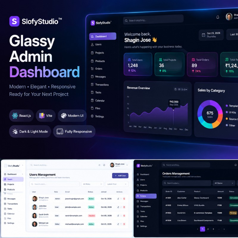 SlofyStudio – Premium Glassy Admin Dashboard