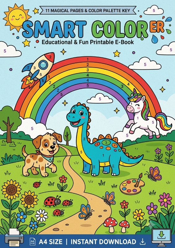 Smart Color by Number: 11-Page Educational & Creative Printable E-Book for Kids