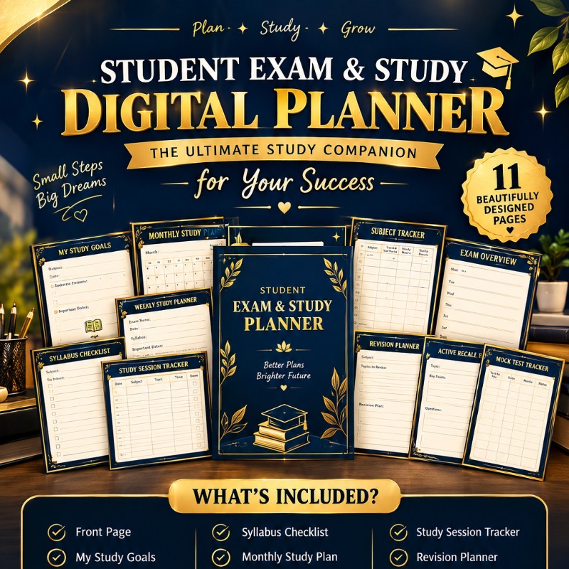✨ Student Exam & Study Digital Planner | Ultimate Student Planner PDF | Exam Preparation & Study Organizer
