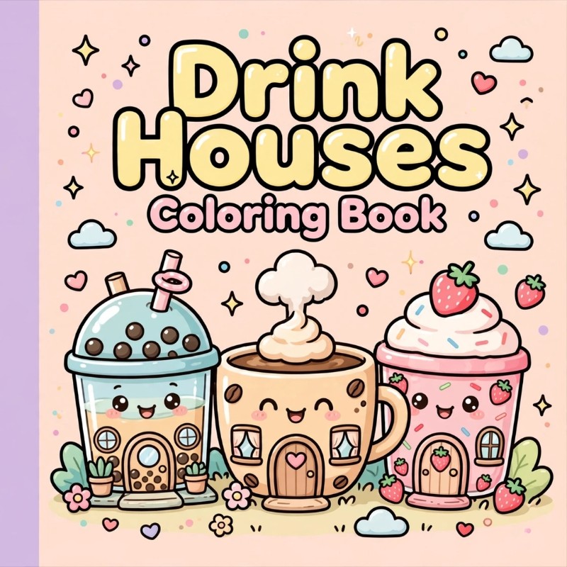Sweet Treats Coloring Book - 40 Kawaii Food Houses Printable Coloring Pages for Kids