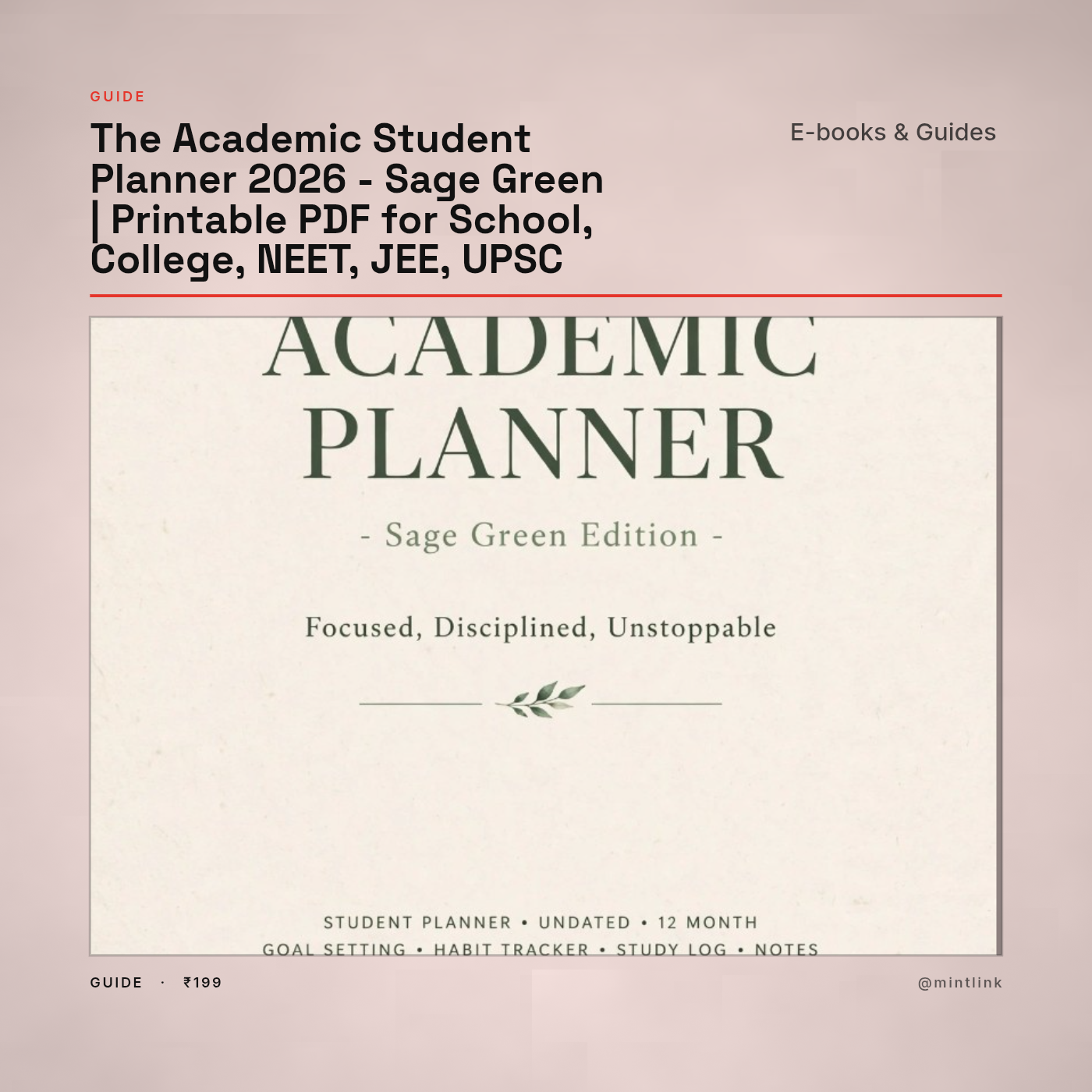 The Academic Student Planner 2026 - Sage Green | Printable PDF for School, College, NEET, JEE, UPSC