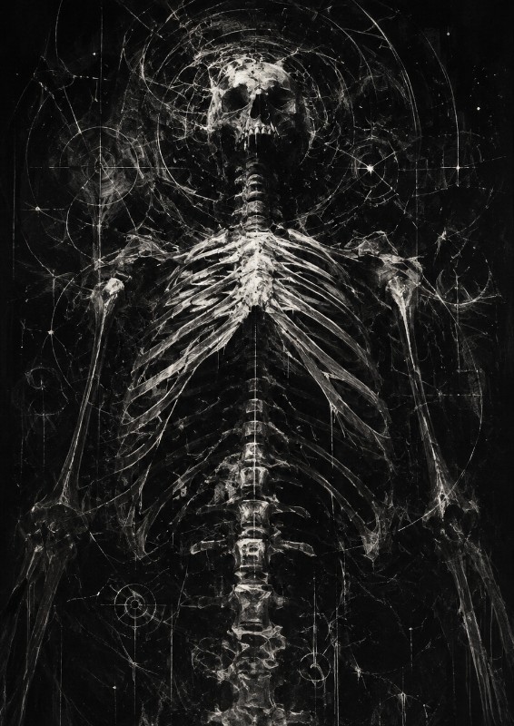 The Celestial Skeleton — Raw Charcoal Cosmic Art