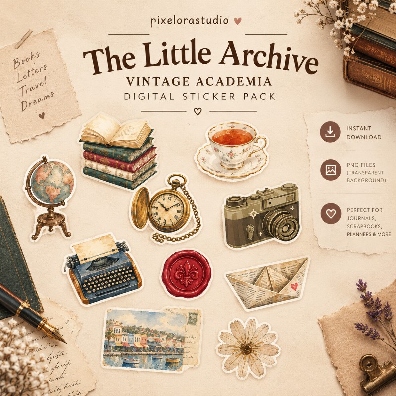 The Little Archive - Vintage Academia Digital Sticker Pack