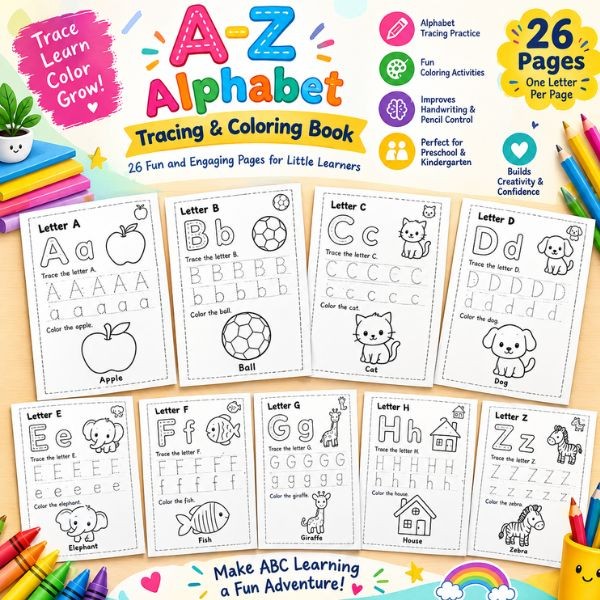 The Ultimate A-Z Alphabet Tracing & Coloring Book for Kids!