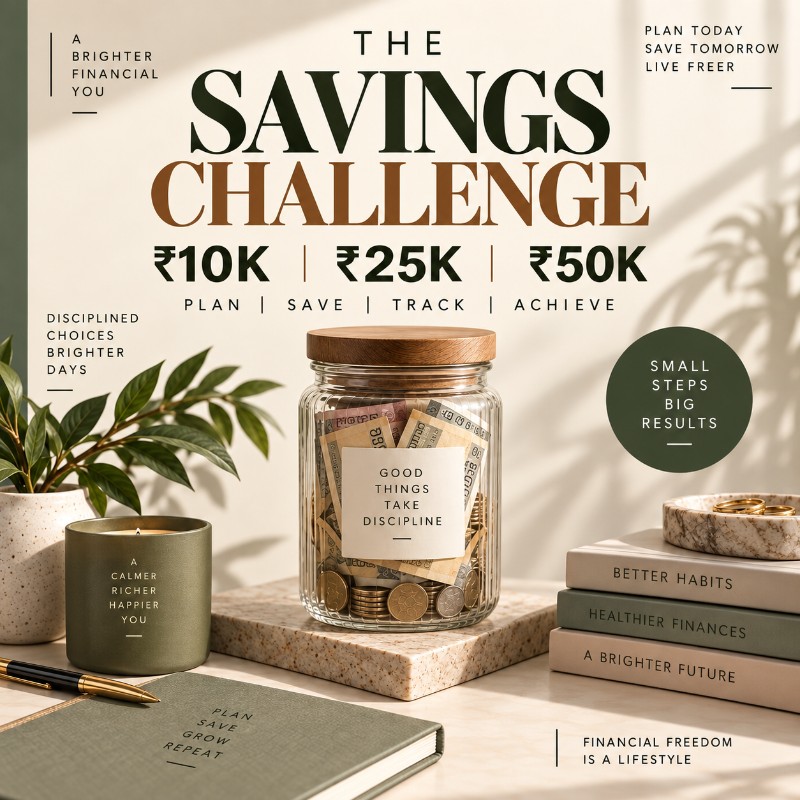 The Ultimate Money Saving Challenge ₹10,000 • ₹25,000 • ₹50,000 (Savings Challenges Small Savings. Big Goals. Real Progress)